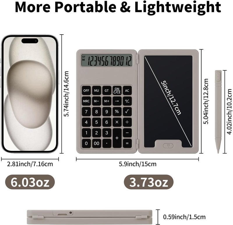 Pidada Desk Portable Basic Calculator, Small Mini Calculators with Writing Notepad and Stylus, More Lightweight and Portable, 12Digit Large Display Multi-Function for Office, School, Home & Financial (Khaki) - Image 5